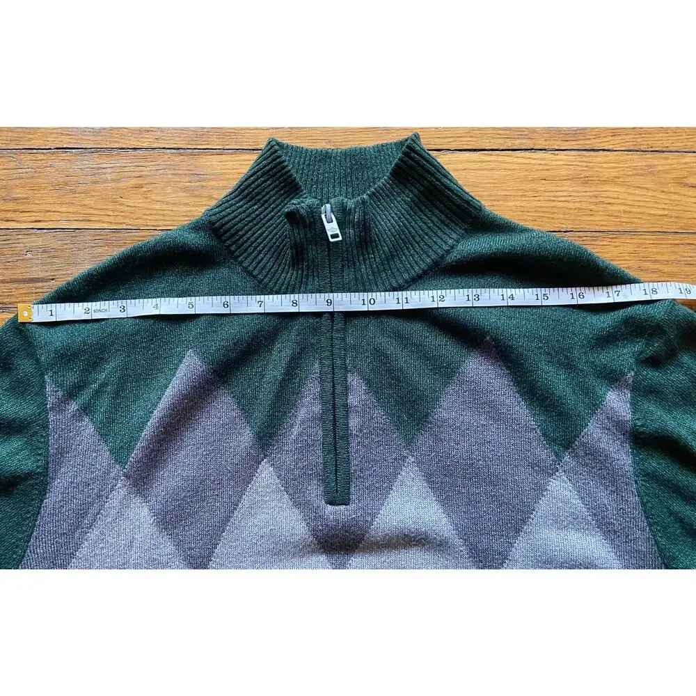DOCKERS Green/Gray Argyle 1/4 Zip Sweater Mens sz XL